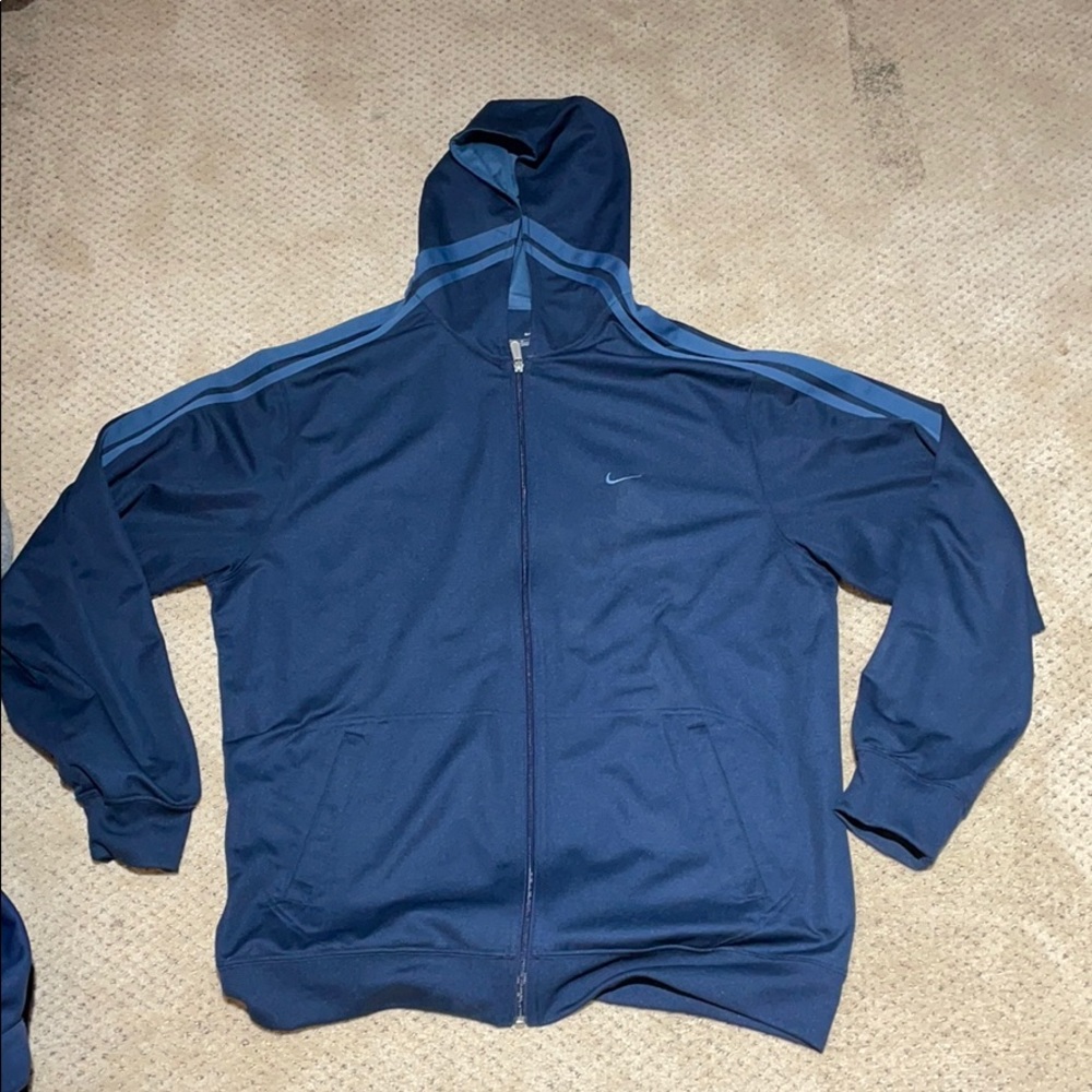 Nike Blue Striped Hooded Sweatshirt